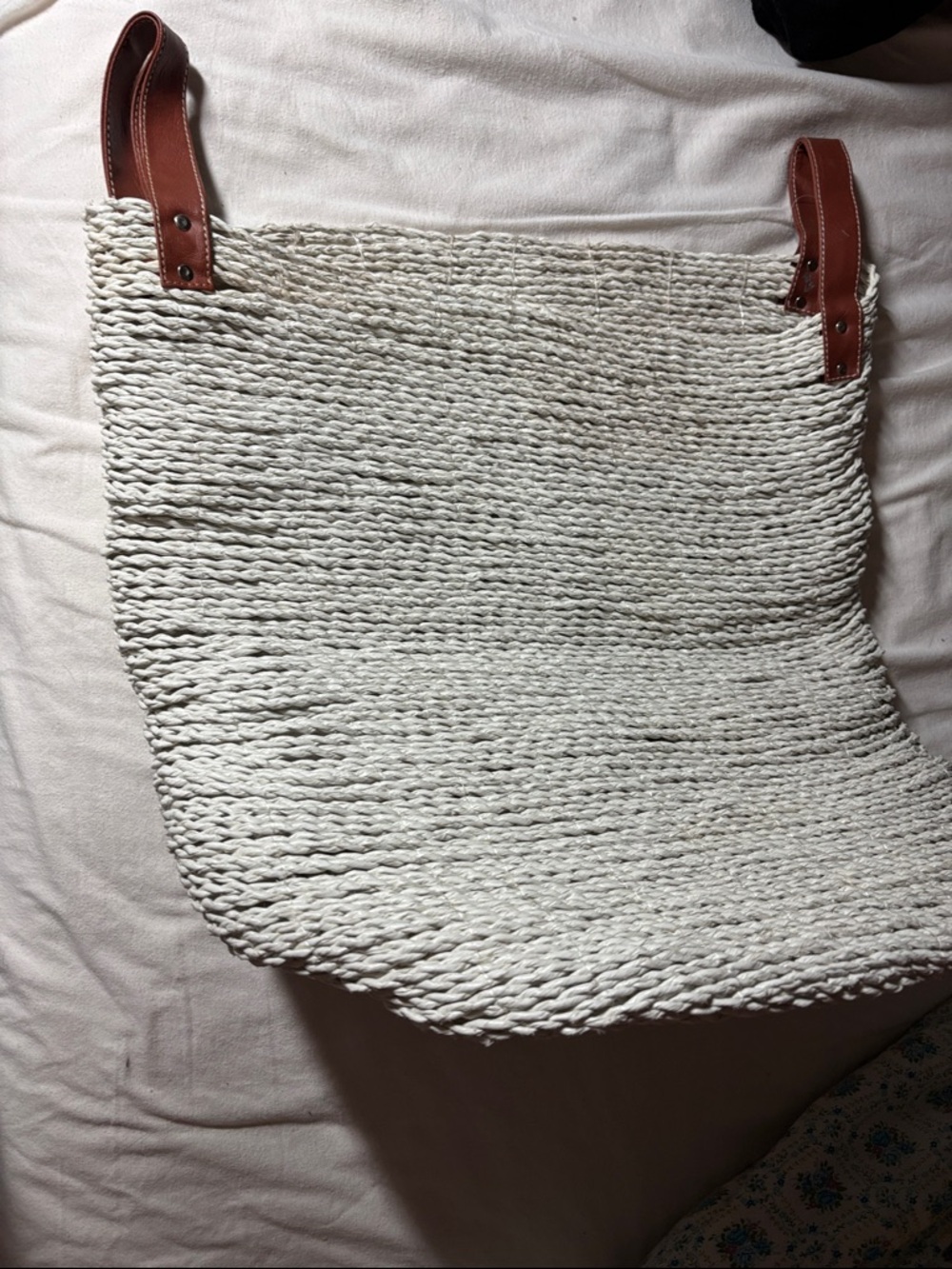 Woven Straw Tote Bag with Brown Leather Handles